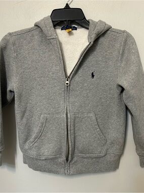 Polo Ralph Lauren Jacket Boys Grey  Youth Hoodie Full Zip Up Logo Sz Small 8
